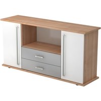 KAPA SB | Sideboard | mit Türen + Schüben - Nussbaum/Weiß Chromgriff Metall