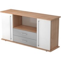 KAPA SB | Sideboard | mit Türen + Schüben - Nussbaum/Weiß Relinggriff Kunststoff