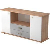 KAPA SB | Sideboard | mit Türen + Schüben - Nussbaum/Weiß Streifengriff Kunststoff