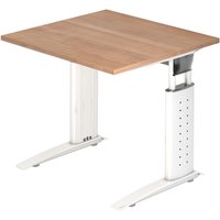 UNDA 8 W | Schreibtisch - 80 x 80 höhenverstellbar Nussbaum/Weiß