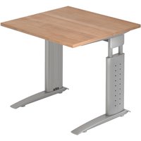 UNDA 8 S | Schreibtisch - 80 x 80 Nussbaum/Silber höhenverstellbar