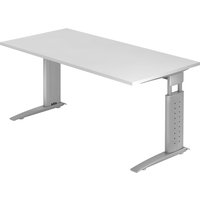 UNDA 16 S | Schreibtisch - 160 x 80 höhenverstellbar Weiß/Silber