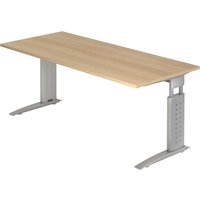 UNDA 19 S | Schreibtisch - 180 x 80 Eiche/Silber höhenverstellbar