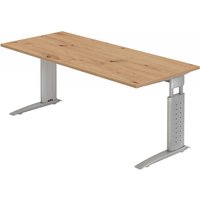 UNDA 19 S | Schreibtisch - 180 x 80 höhenverstellbar Asteiche/Silber