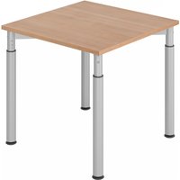 YAMA 8 S | Schreibtisch - 80 x 80 Nussbaum/Silber höhenverstellbar