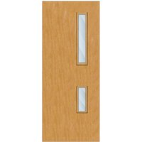 Crown Oak Solid Core FD30 Clear Glazed Internal Fire Door 1981mm x 762mm x 44mm | 700mm x 150mm & 500mm x 150mm VP