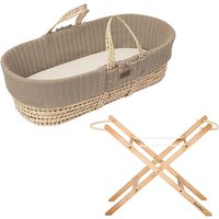 The Little Green Sheep Organic Knitted Moses Basket, Mattress + Stand- Truffle