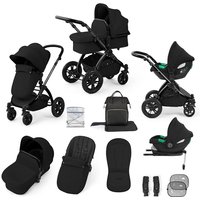 Ickle Bubba Stomp Luxe 12 Piece with i-Size Cirrus Car Seat & ISOFIX Base Travel System- Midnight - Black Frame + Black Handles