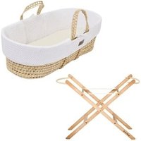 The Little Green Sheep Cable Wheat Knit Moses Basket, Mattress + Stand - White - Straight Stand