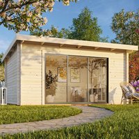 Palmako Lea 4.9m x 4m Log Cabin Garden Office Sliding Doors (44mm) Palmako Lea 4.9m x 4m Log Cabin Garden Office Sliding Doors (44mm)
