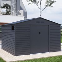 11′ x 11′ Lotus Hypnos Apex Metal Shed – Grey (3.41m x 3.22m) 11′ x 11′ Lotus Hypnos Apex Metal Shed – Grey (3.41m x 3.22m)