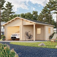 Palmako Roger 5.1m x 5.5m Log Cabin Garage (44mm) - Double Doors