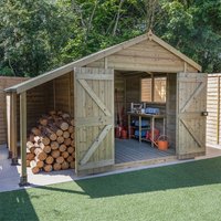 10′ x 8′ Forest Timberdale 25yr Guarantee Tongue & Groove Pressure Treated Double Door Apex Shed with Logstore (3.07m x 2.36m) 10′ x 8′ Forest Timberdale 25yr Guarantee Tongue & Groove Pressure Treated Double Door Apex Shed with Logstore (3.07m x 2.36m)