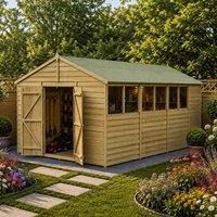 15' x 10' Forest 4Life 25yr Guarantee Overlap Pressure Treated Double Door Apex Wooden Shed (3.21m x 4.48m)