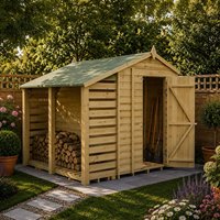 7' x 5' Forest 4Life 25yr Guarantee Overlap Pressure Treated Windowless Apex Wooden Shed with Logstore (2.18m x 2.31m)