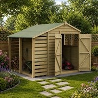 8' x 6' Forest 4Life 25yr Guarantee Overlap Pressure Treated Double Door Apex Wooden Shed with Logstore (2.42m x 2.64m)