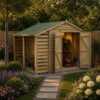 8' x 6' Forest 4Life 25yr Guarantee Overlap Pressure Treated Windowless Double Door Apex Wooden Shed with Logstore (2.42m x 2.64m)