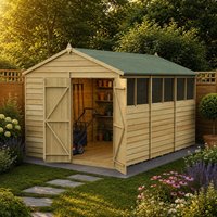 12' x 8' Forest 4Life 25yr Guarantee Overlap Pressure Treated Double Door Apex Wooden Shed (3.6m x 2.61m)