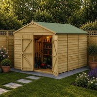 12' x 8' Forest 4Life 25yr Guarantee Overlap Pressure Treated Windowless Double Door Apex Wooden Shed (3.6m x 2.61m)