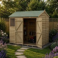 8' x 6' Forest 4Life 25yr Guarantee Overlap Pressure Treated Double Door Reverse Apex Wooden Shed (2.42m x 1.99m)