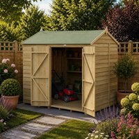 8' x 6' Forest 4Life 25yr Guarantee Overlap Pressure Treated Windowless Double Door Reverse Apex Wooden Shed (2.42m x 1.99m)