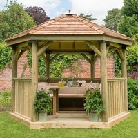 12’x10′ (3.6×3.1m) Luxury Wooden Furnished Garden Gazebo with New England Cedar Roof – Seats up to 10 people 12’x10′ (3.6×3.1m) Luxury Wooden Furnished Garden Gazebo with New England Cedar Roof – Seats up to 10 people