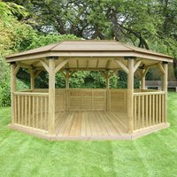 17’x12′ (5.1×3.6m) Premium Oval Wooden Garden Gazebo with Timber Roof – Seats up to 22 people 17’x12′ (5.1×3.6m) Premium Oval Wooden Garden Gazebo with Timber Roof – Seats up to 22 people