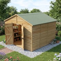 10' x 10' Forest Timberdale 25yr Guarantee Tongue & Groove Pressure Treated Windowless Double Door Apex Shed (3.21m x 3.05m)