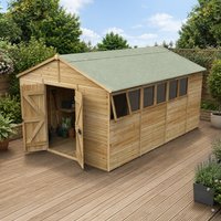 15' x 10' Forest Timberdale 25yr Guarantee Tongue & Groove Pressure Treated Double Door Apex Shed (4.53m x 3.21m)