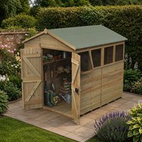 8' x 6' Forest Timberdale 25yr Guarantee Tongue & Groove Pressure Treated Double Door Apex Shed - 4 Windows (2.46m x 2.03m)