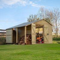 10′ x 8′ Forest Timberdale 25yr Guarantee Tongue & Groove Pressure Treated Double Door Apex Shed with Logstore (3.56m x 3.05m) 10′ x 8′ Forest Timberdale 25yr Guarantee Tongue & Groove Pressure Treated Double Door Apex Shed with Logstore (3.56m x 3.05m)