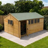 15' x 10' Forest Timberdale 25yr Guarantee Tongue & Groove Pressure Treated Double Door Reverse Apex Shed (4.53m x 3.21m)