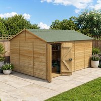 15' x 10' Forest Timberdale 25yr Guarantee Tongue & Groove Pressure Treated Windowless Double Door Reverse Apex Shed (4.53m x 3.21m)