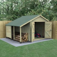 10′ x 8′ Forest Timberdale 25yr Guarantee Tongue & Groove Pressure Treated Windowless Double Door Apex Shed with Logstore (3.07m x 2.36m) 10′ x 8′ Forest Timberdale 25yr Guarantee Tongue & Groove Pressure Treated Windowless Double Door Apex Shed with Logstore (3.07m x 2.36m)