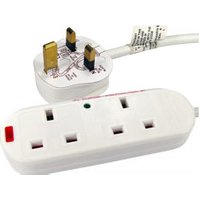 2 Way Mains Power Strip 3m Cable Surge Protected