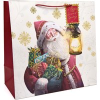 cardfactory Half Price Traditional Santa Square Gift Bag with Ribbon Handles Tag