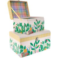 Baby Toy Chests - Set of 2 | Wildflower Design with Garden Creatures | Metal Clasp | Card Ribbon Metal Gift | Sizes: 30cm x 22cm x 18.5cm & 40cm x 29cm