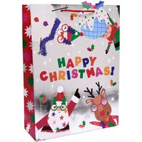 cardfactory Enjoy 50% Off Extra Large Silver Christmas Character Gift Bag Santa Snowman