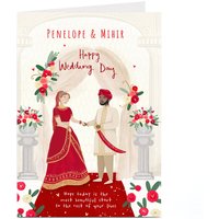 Personalised Red Dress & Turban Multicultural Wedding Card