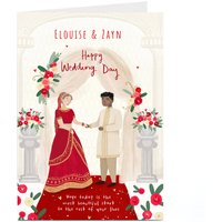 Personalised Red Dress Multicultural Wedding Card