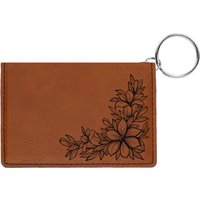 Floral Filigree Engraved Leather Keychain Wallet