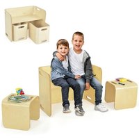 DREAMADE Ensemble Table et 2 Chaises Multifonction en Forme U pour Enfants en Bois Massif pour Chambre des Enfants Salon Naturel