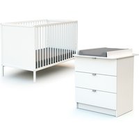 WEBABY - Chambre bébé lit et commode à langer en bois ALBA Blanc - Taille unique