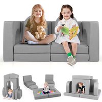 COSTWAY Canapé Bebe Modulaire pour Enfants 8 Pièces Convertible en Mousse pour Grimper et Ramper Tissu en Daim Confortable Gris