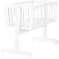 ROBA Berceau Bébé 40 x 90 cm avec Matelas - Roulettes à Freins - Fonction Basculante avec Bouton de Verrouillage - Bois Blanc