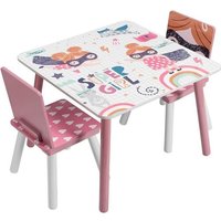 EUGAD 1 Table et 2 chaises Ensemble pour Enfants en MDF et Bois pinRose