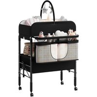 Table à Langer Bébé Pliante 2-En-1 Avec Roulettes Et Tiroir – Hauteur Réglable Sangle De Sécurité – Idéale Pour Nouveau-Né-NOIR
