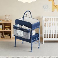 Table à langer portable et pliable - Avec matelas imperméable hauteur réglable panier de rangement et organisateur de nursery-Bleu