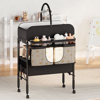 Table à langer portable et pliable - Avec matelas imperméable hauteur réglable panier de rangement et organisateur de nursery-Noir