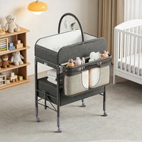Table à langer portable et pliable - Avec matelas imperméable hauteur réglable panier de rangement et organisateur de nursery-Gris